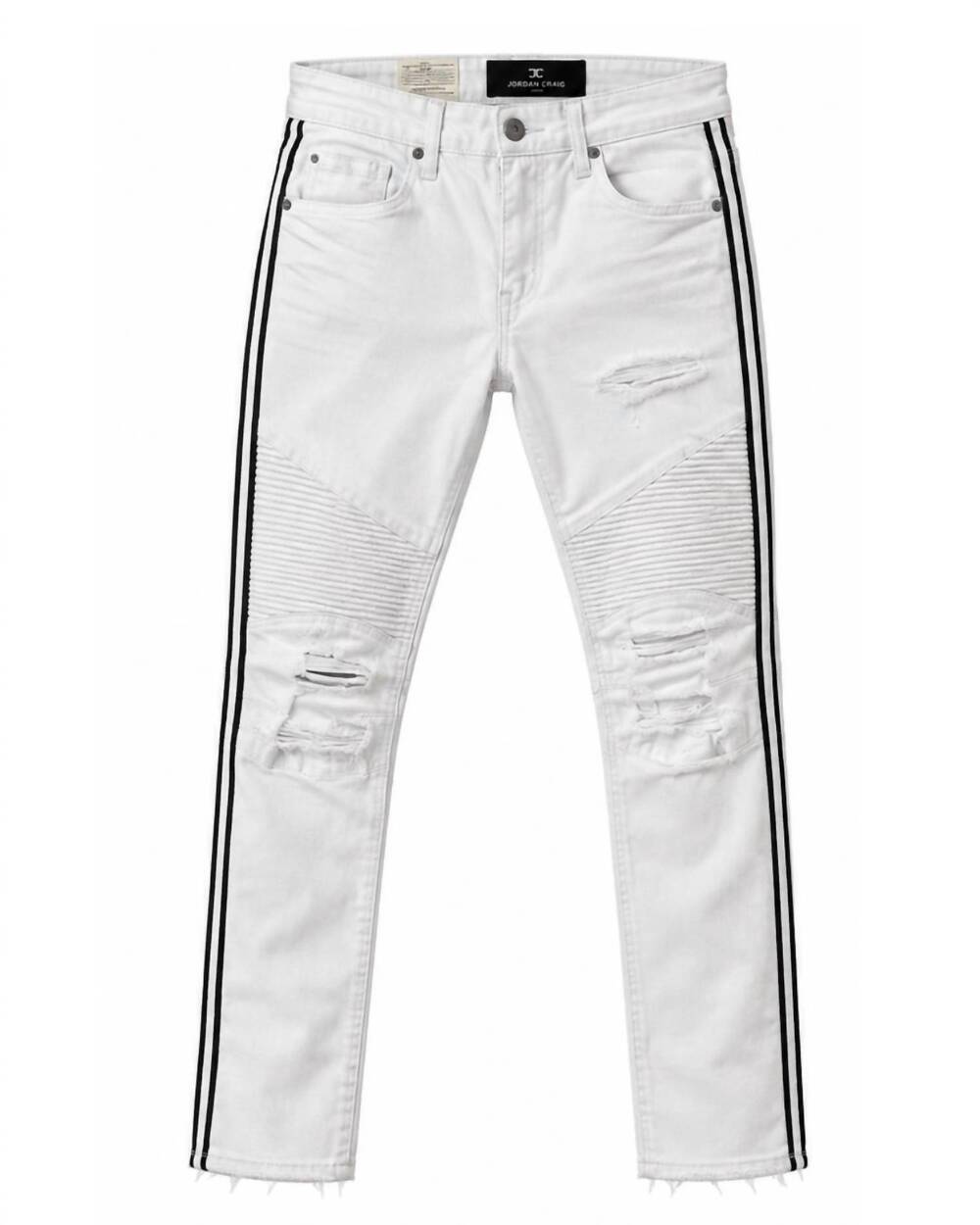 NEW JORDAN CRAIG men's distressed jeans in white with black stripe